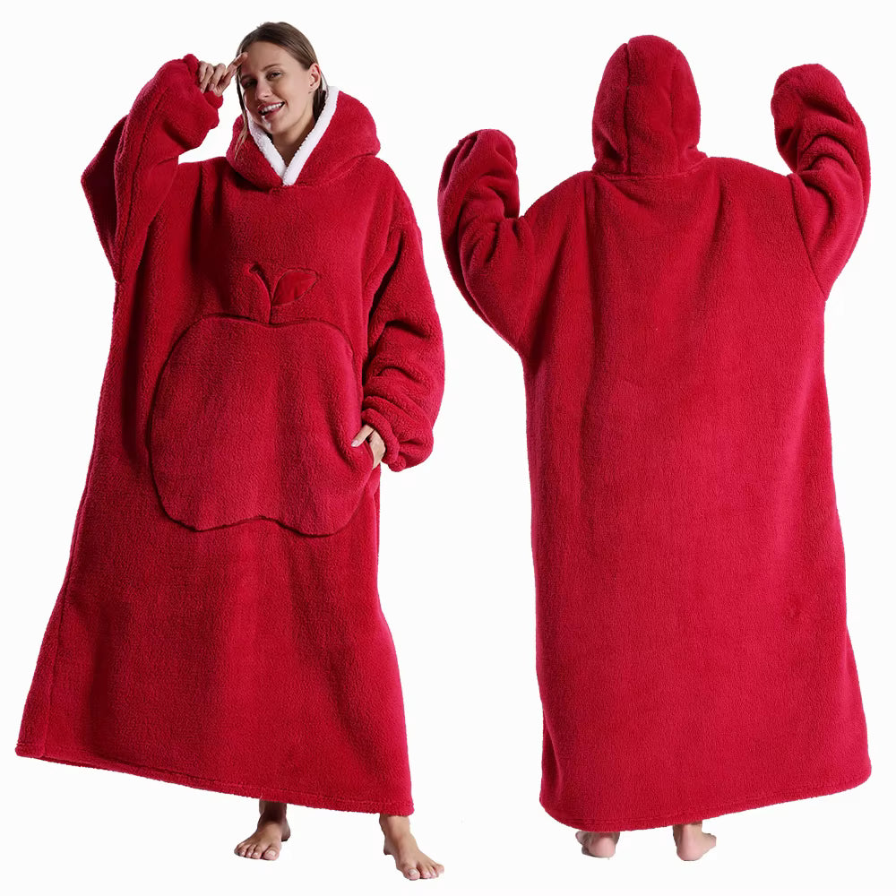 Extra langer Flanell-Kapuzenpullover mit Decke (lange Ärmel)