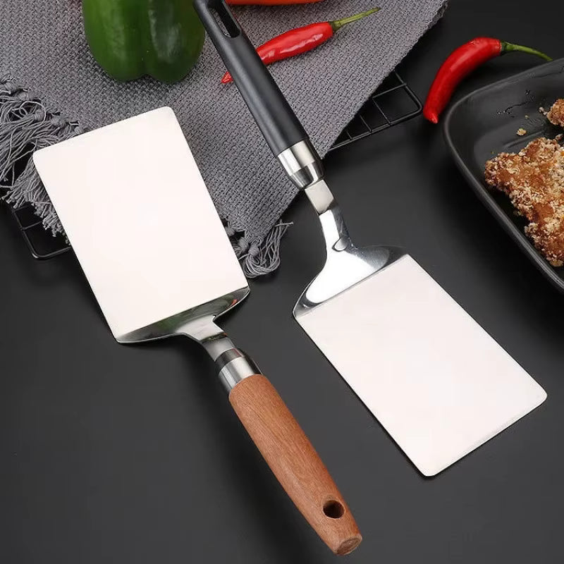 Spatel mit Kopf aus Edelstahl und Holzgriff, quadratischer Kopf (2er-Set)