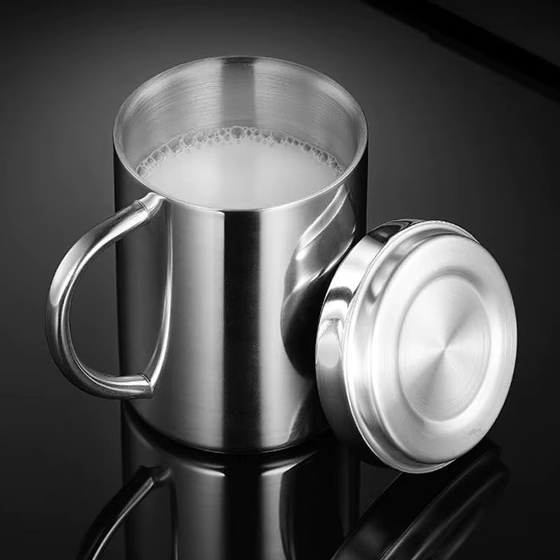 Doppelwandiger isolierter Kaffeebecher aus Edelstahl 304 (mit Deckel und Henkel)
