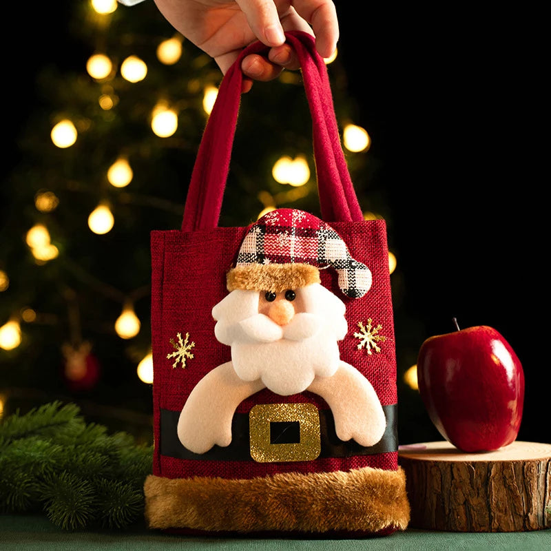 Leichte Weihnachtsgeschenktasche aus Leinen mit langen Henkeln