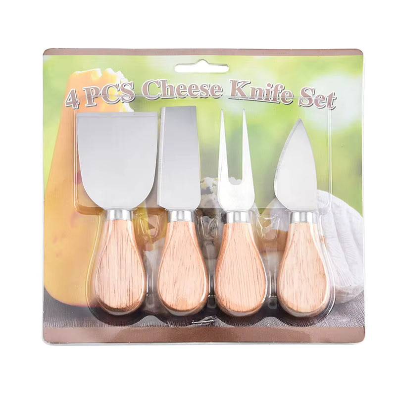 Käsemesserset mit Klingen aus rostfreiem Stahl und Holzgriffen (4-teilig)