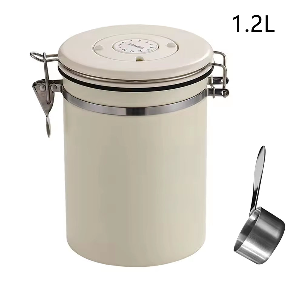 Vakuumversiegelte Kaffeedose aus rostfreiem 304er Edelstahl (mit integriertem Löffel)