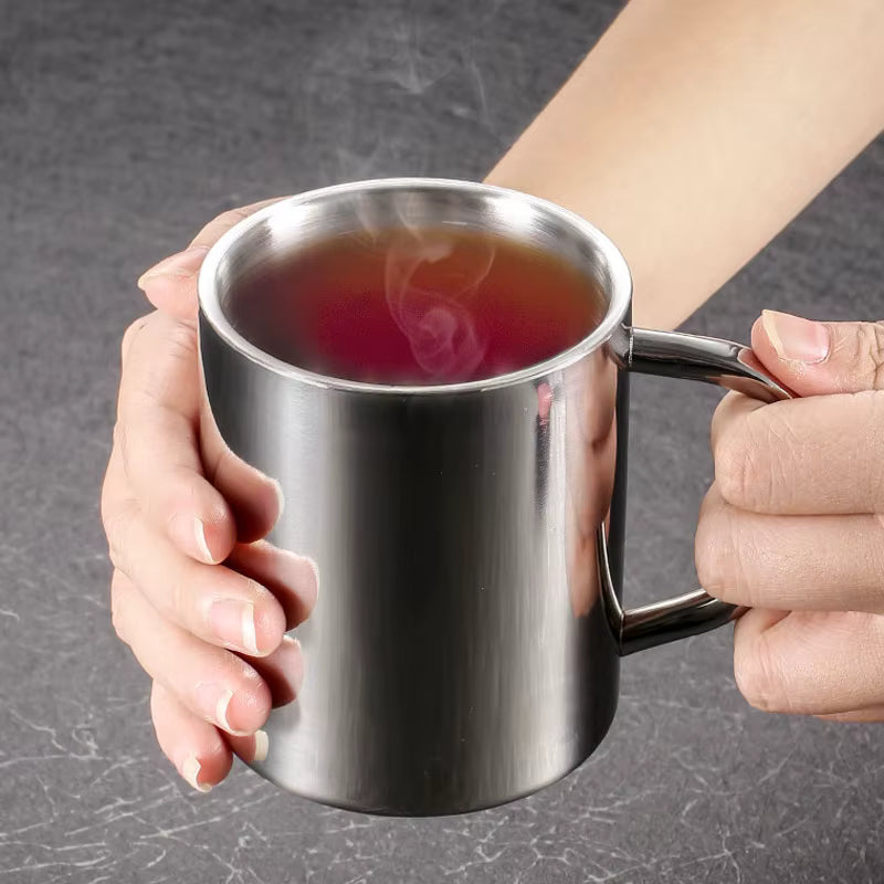 Doppelwandiger isolierter Kaffeebecher aus Edelstahl 304 (mit Deckel und Henkel)