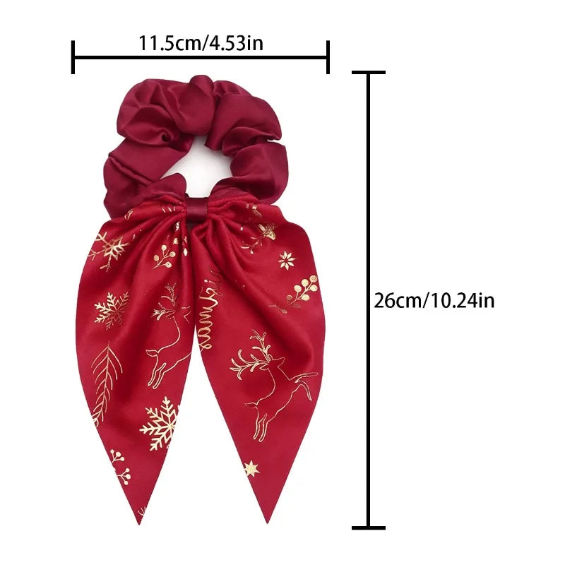 Weihnachts-Scrunchies mit Goldfolienprint und hängenden Bändern (2er-Set)
