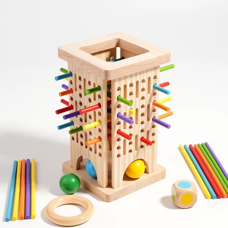3-i-1 Montessori træstokspil 3-i-1 træstokspil – Pædagogisk legetøj – STEM-legetøj – Træspil – Montessori – Brætspil – Farvegenkendelse, sensorisk træning og tænkeevner – Glat finish