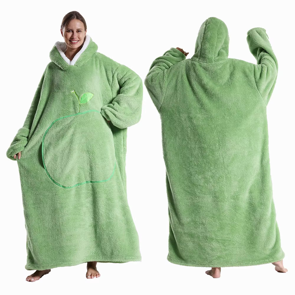Extra langer Flanell-Kapuzenpullover mit Decke (lange Ärmel)
