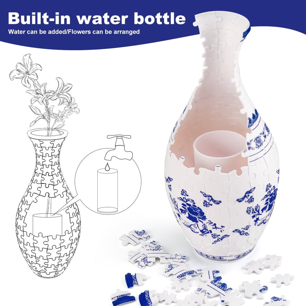 EcoBloom - 3D Puzzle Vase - Dekorative Blumenvase mit abnehmbarer Wasserbehälter