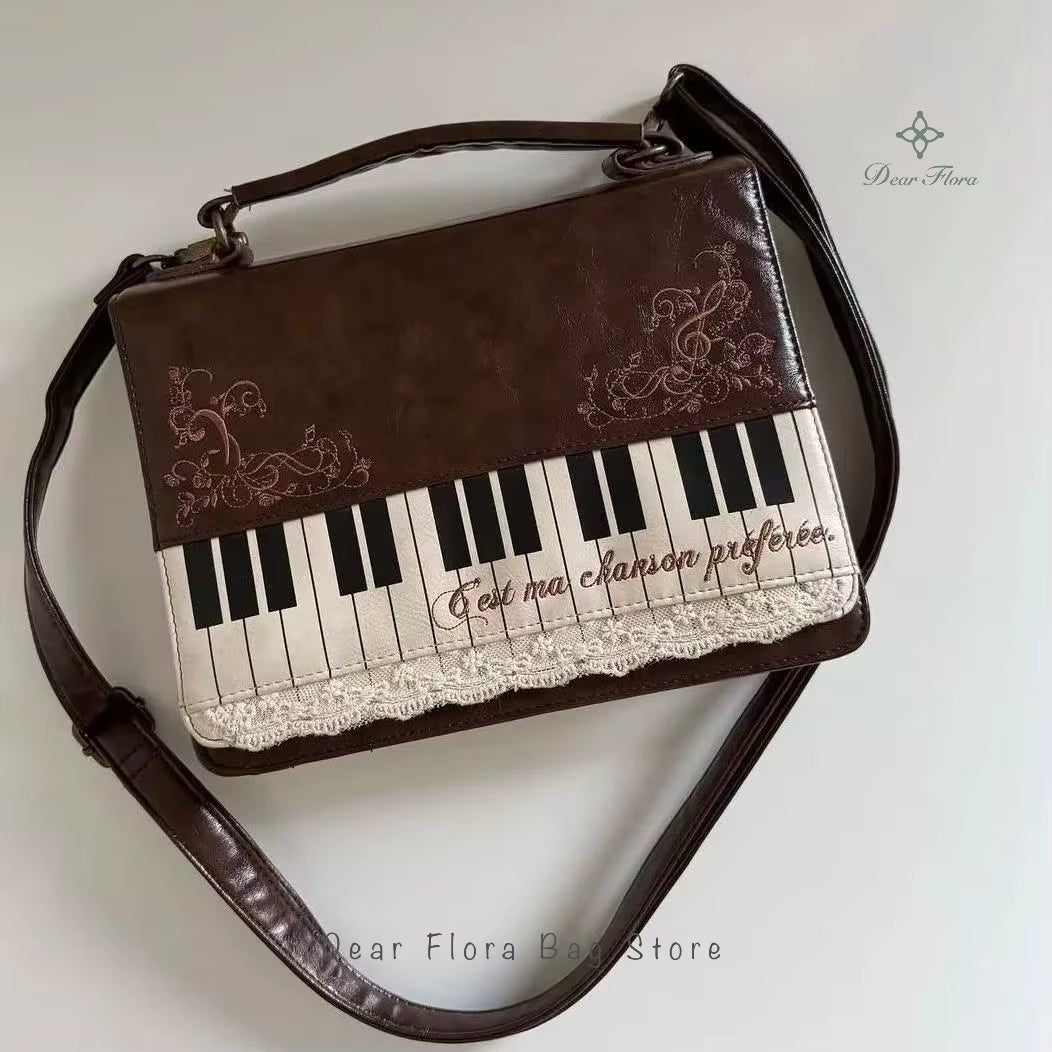 Vintage Y2K-Tasche mit Klavierdruck (transparentes Ita-Panel)