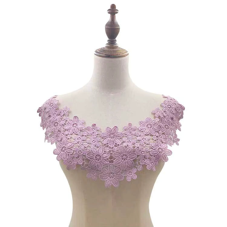 Aftagelig Blomstret Broderet Blonder Krave