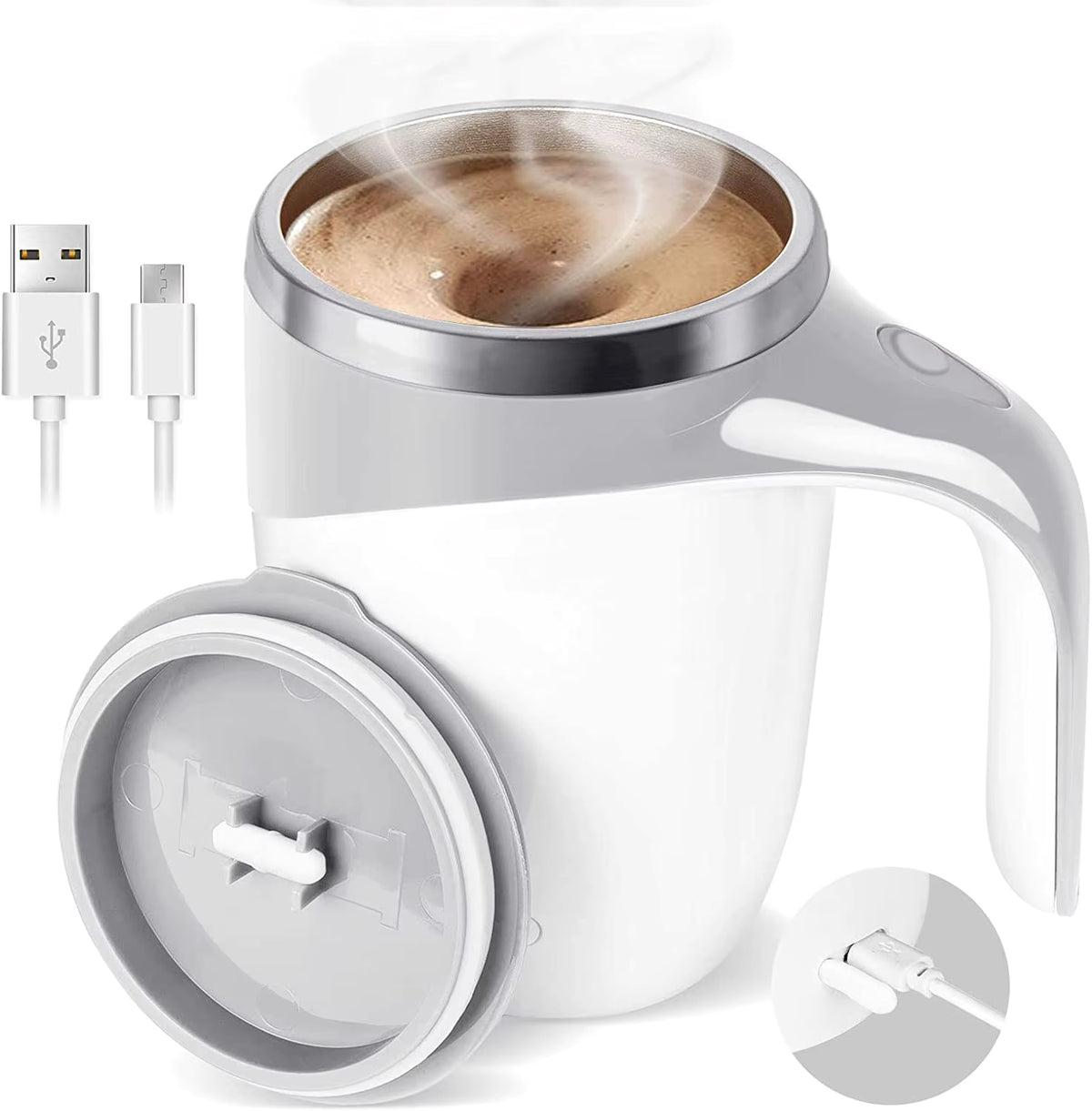 Magnetisch wiederaufladbarer USB-Selbstumrührbecher aus Edelstahl (380 ml)