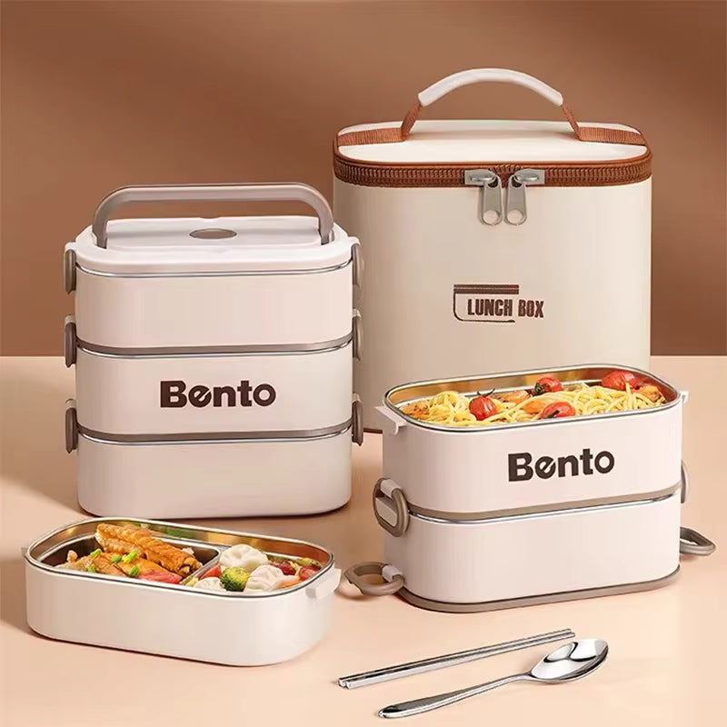 Auslaufsichere und stapelbare Bento-Box aus rostfreiem 304-Edelstahl (mikrowellengeeignet)