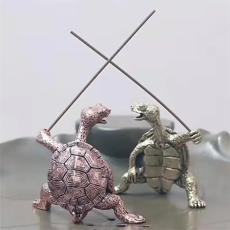 Kompakter Vintage-Bronze-Räucherstäbchenhalter in Schildkrötenform
