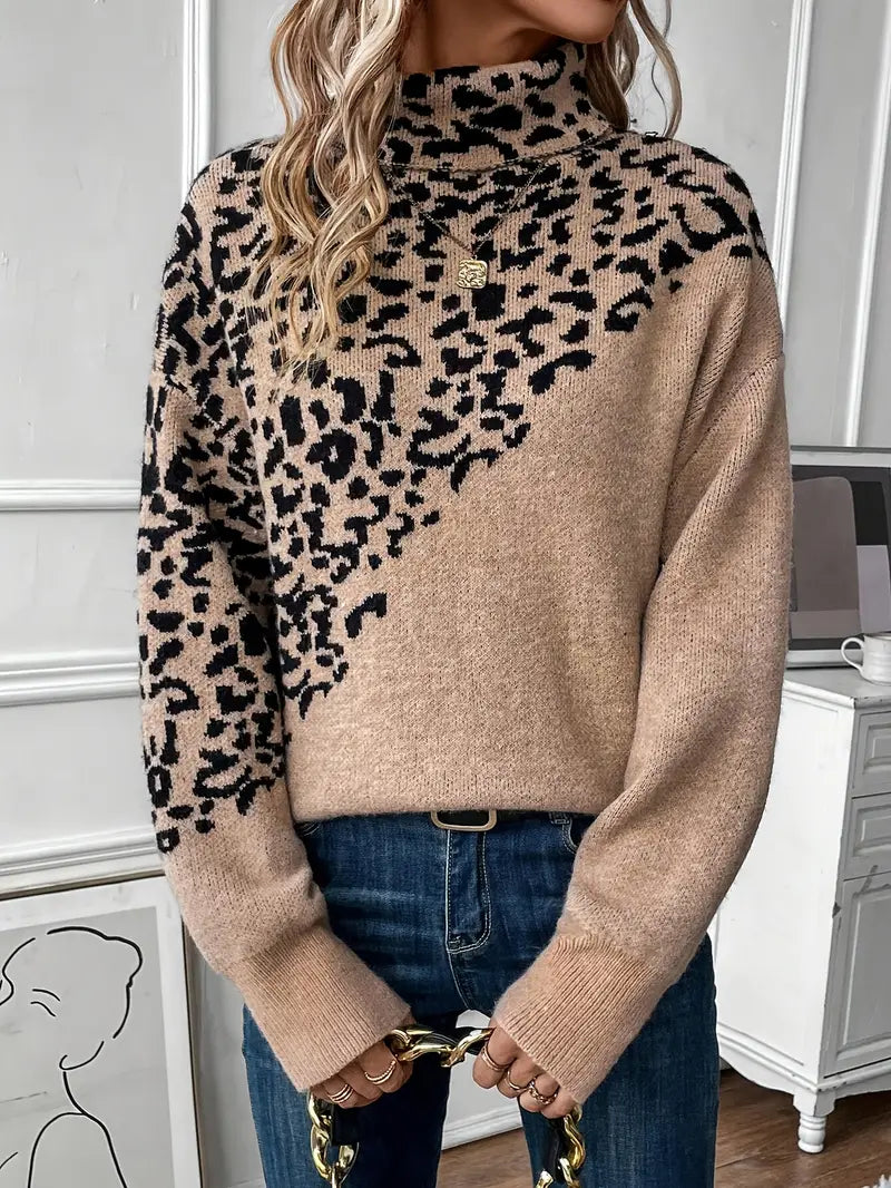 Kinsley - Pullover mit Leopardenmuster und Rollkragen
