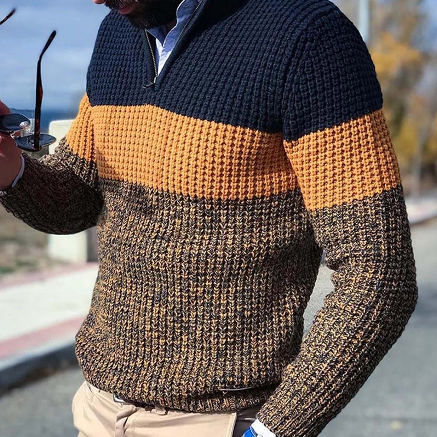 Christian - Gestrickter Herrenpullover mit halbem Reißverschluss | Wärme und Komfort zu jeder Zeit