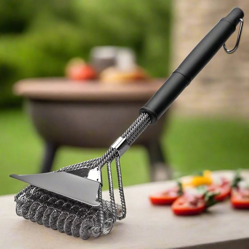 Grillbürste mit breitem Schaber, bürstenfreier Reinigungsbürste aus Edelstahl, sichere Reinigungsbürste für alle Grillarten, perfekt zum Reinigen von Grills