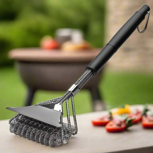 Grillbürste mit breitem Schaber, bürstenfreier Reinigungsbürste aus Edelstahl, sichere Reinigungsbürste für alle Grillarten, perfekt zum Reinigen von Grills