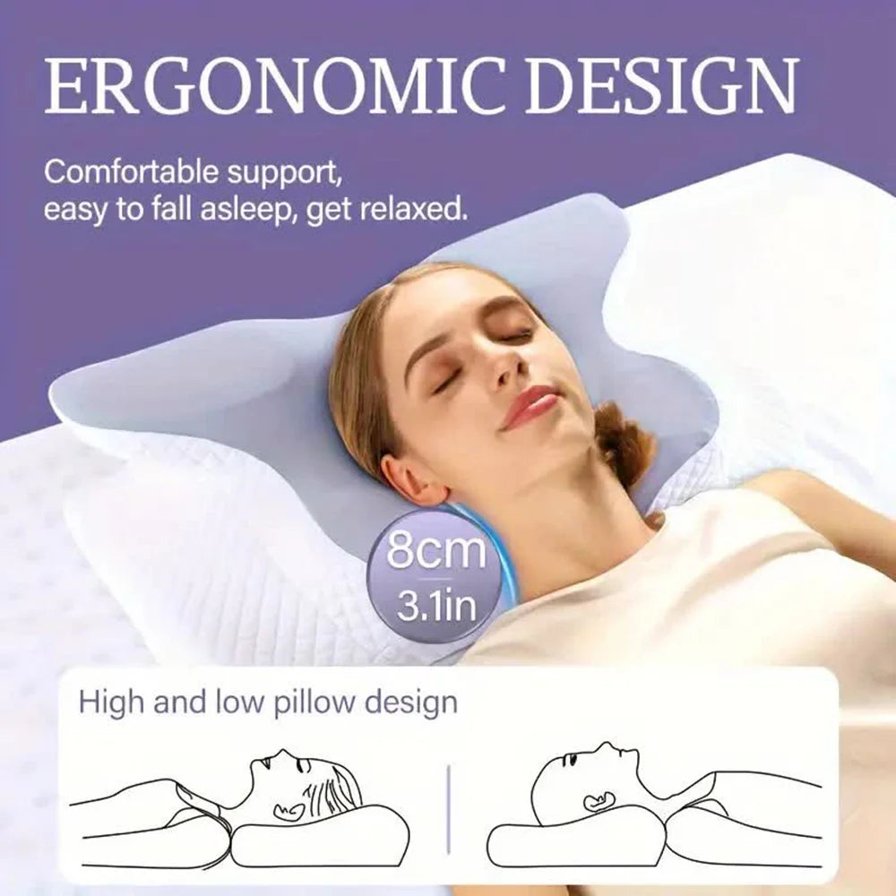 Ergonomisk langsomt genoprettende hukommelsesskum nakkepude (som sommerfugl)