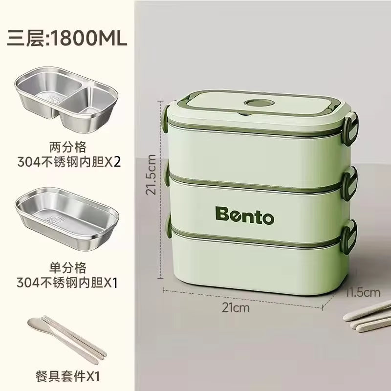 Auslaufsichere und stapelbare Bento-Box aus rostfreiem 304-Edelstahl (mikrowellengeeignet)