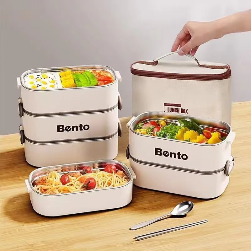 Auslaufsichere und stapelbare Bento-Box aus rostfreiem 304-Edelstahl (mikrowellengeeignet)