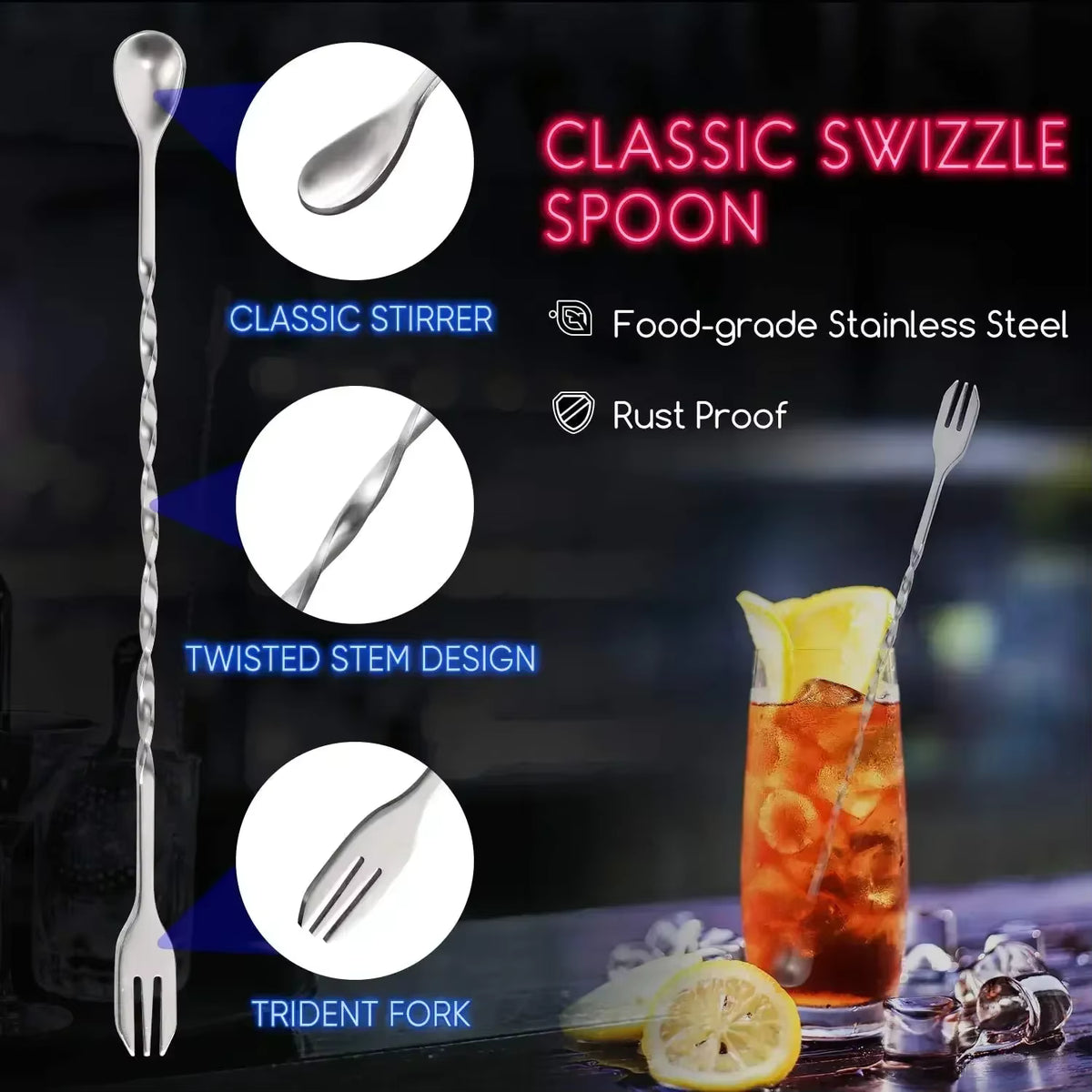 Cocktailstößel und Rührlöffel mit Doppelfunktion aus Edelstahl (spülmaschinenfest)