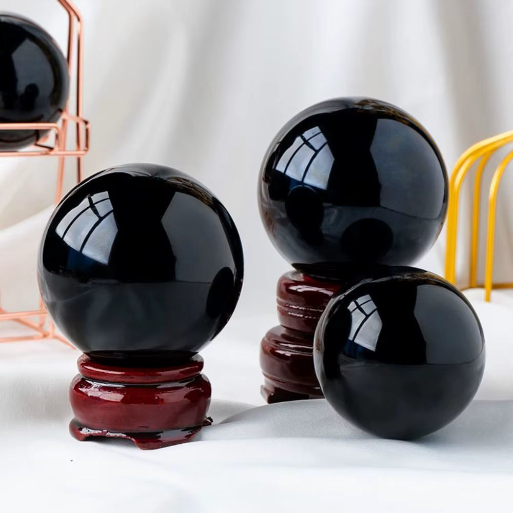 Natürlich polierte schwarze Obsidian-Kugel (40 mm)