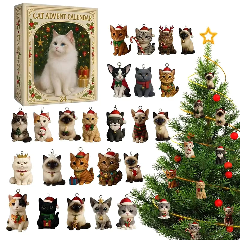 Katte-tema akryl 24-dages julekalender (24 pynt)