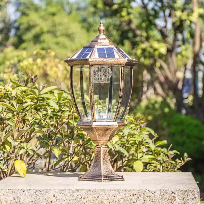 SolaraGlow - Retro sechseckige LED-Solarleuchte aus Glas