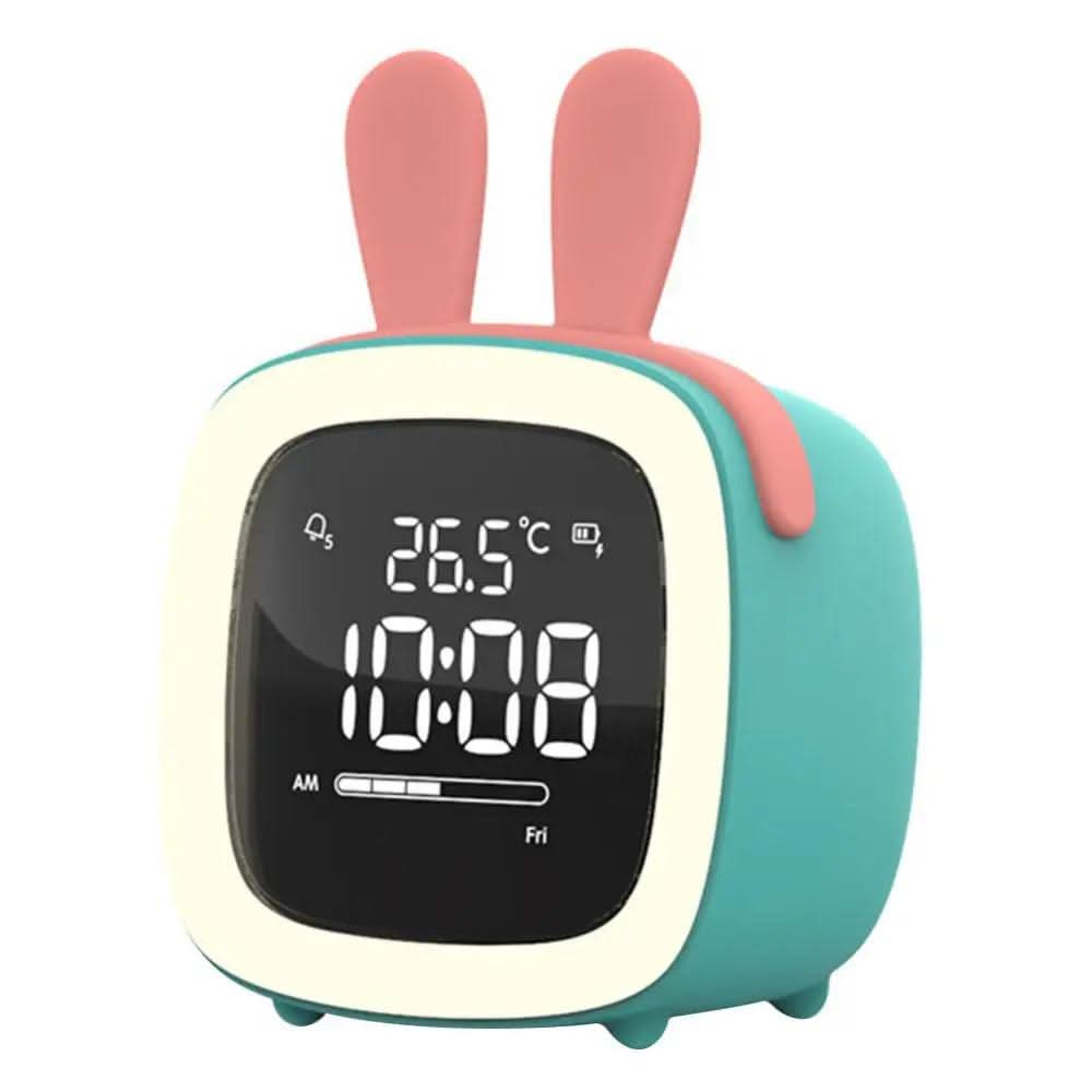 Mini-tegnefilm-tv-vækkeur til børn, LED-natlampe til opladning ved sengen, snooze-ur, justerbar lysstyrke, vågn op med lysfarveindstilling