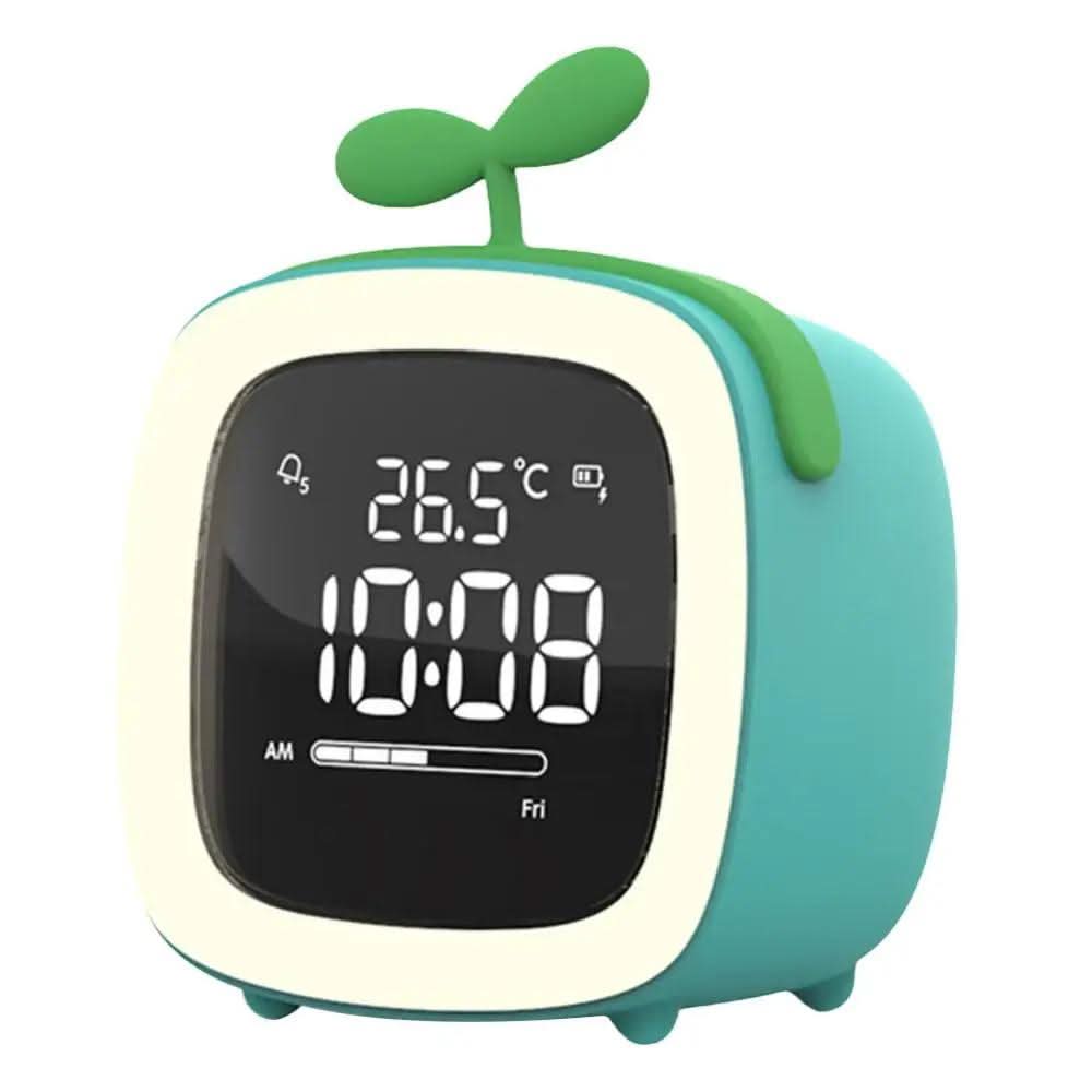 Mini-tegnefilm-tv-vækkeur til børn, LED-natlampe til opladning ved sengen, snooze-ur, justerbar lysstyrke, vågn op med lysfarveindstilling