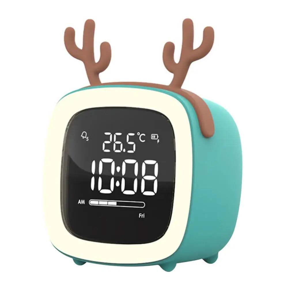 Mini-tegnefilm-tv-vækkeur til børn, LED-natlampe til opladning ved sengen, snooze-ur, justerbar lysstyrke, vågn op med lysfarveindstilling