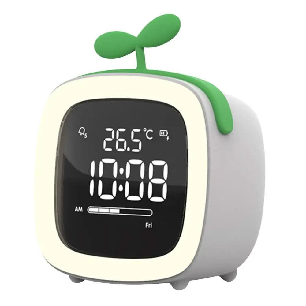 Mini-tegnefilm-tv-vækkeur til børn, LED-natlampe til opladning ved sengen, snooze-ur, justerbar lysstyrke, vågn op med lysfarveindstilling