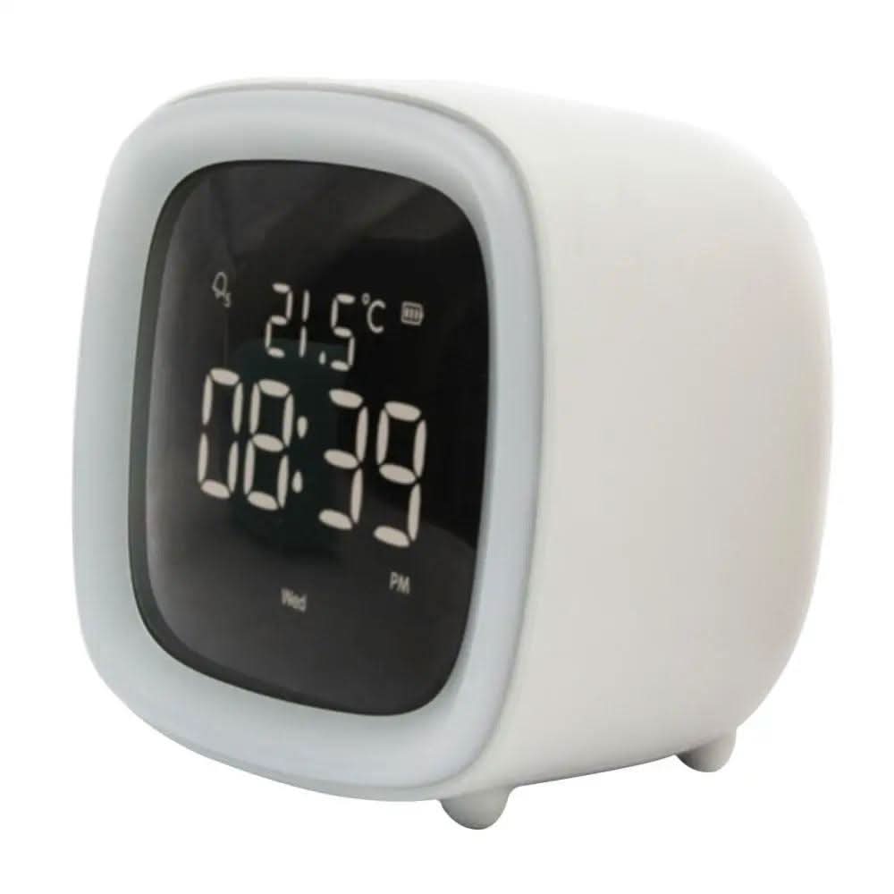 Mini-tegnefilm-tv-vækkeur til børn, LED-natlampe til opladning ved sengen, snooze-ur, justerbar lysstyrke, vågn op med lysfarveindstilling