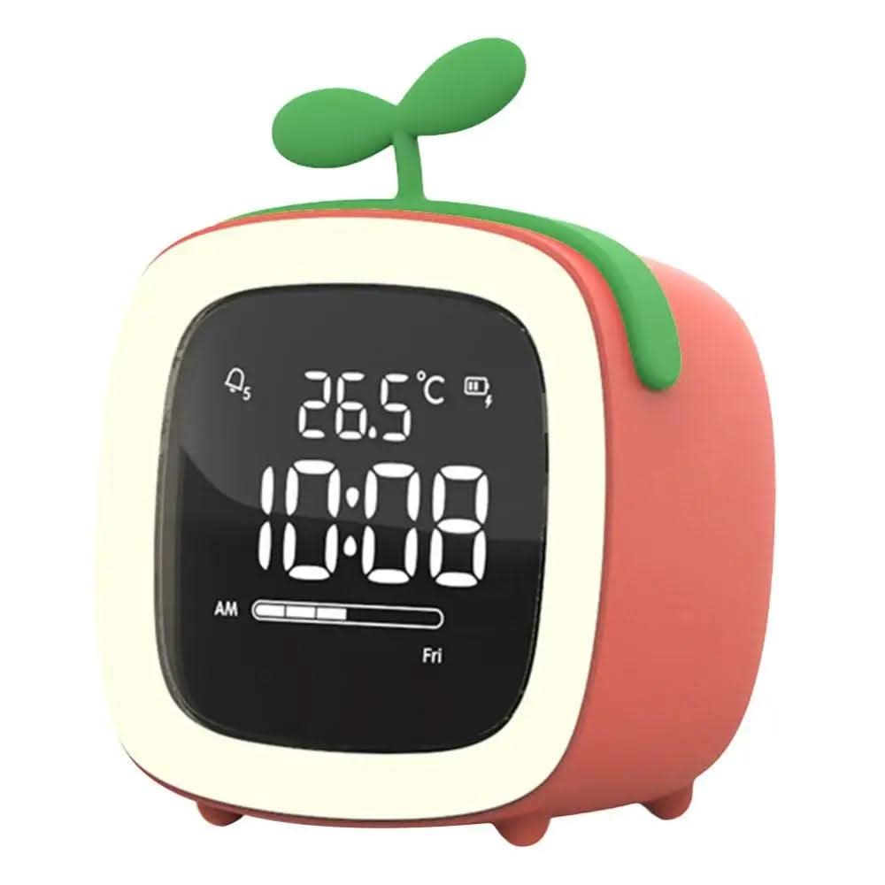 Mini-tegnefilm-tv-vækkeur til børn, LED-natlampe til opladning ved sengen, snooze-ur, justerbar lysstyrke, vågn op med lysfarveindstilling