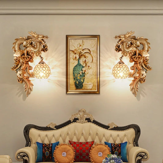 DracaraLux - Drachen-Phönix Wandleuchte - Antike dekorative Lampe für Wohnzimmer und Flur