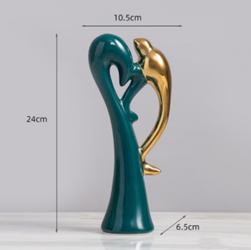 Variant image for Keramiske Love Birds i Guld og Smaragdgrøn – Håndlavet Moderne Kunst Dekoration til Indretning-2