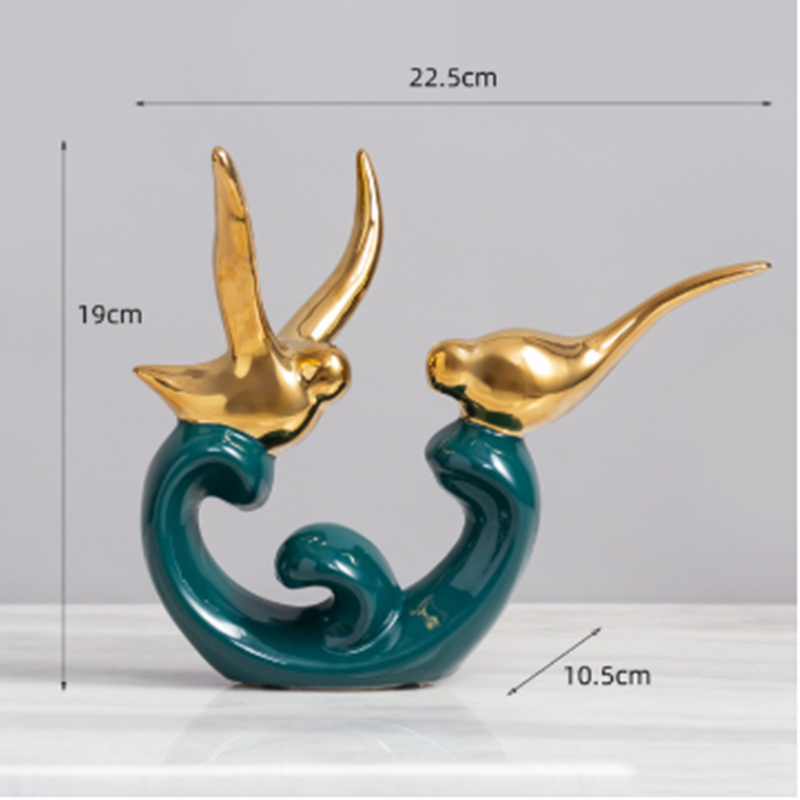 Variant image for Keramiske Love Birds i Guld og Smaragdgrøn – Håndlavet Moderne Kunst Dekoration til Indretning-4