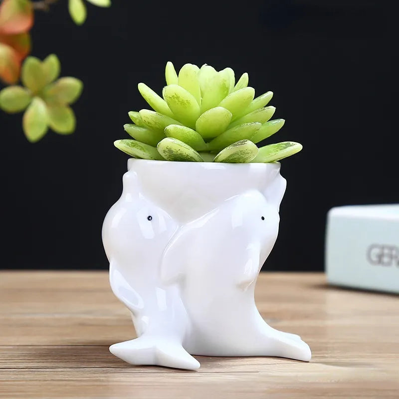 Dolfijn Keramisk Blomsterkrukke – Unikt Design, 9,5 cm x 8 cm til Indendørs og Udendørs Brug-5