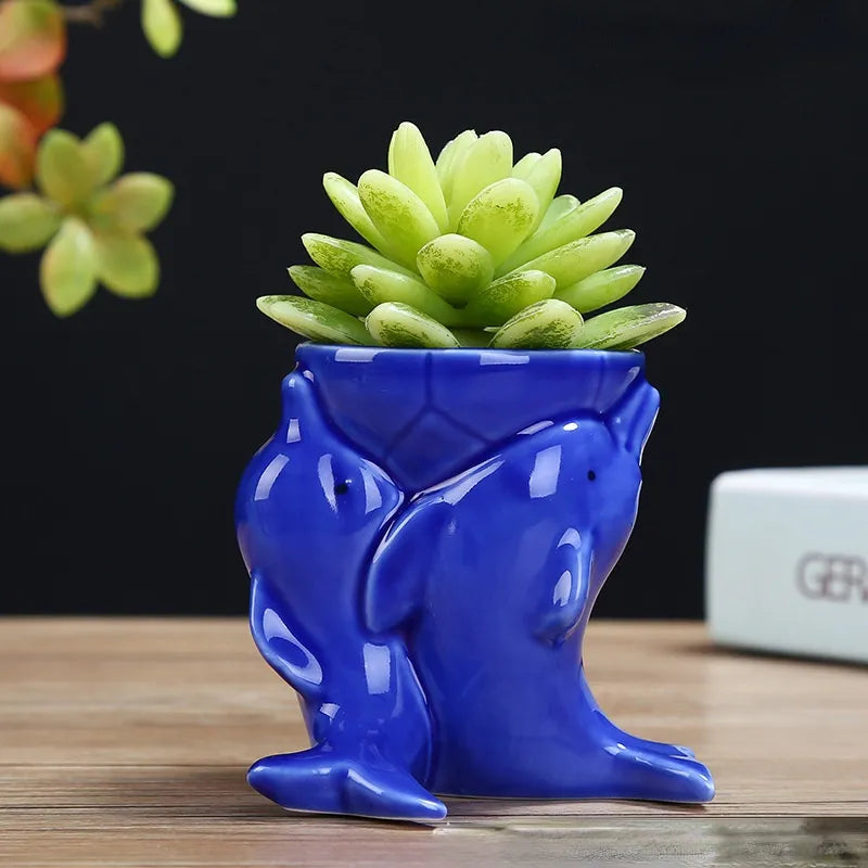 Dolfijn Keramisk Blomsterkrukke – Unikt Design, 9,5 cm x 8 cm til Indendørs og Udendørs Brug-6