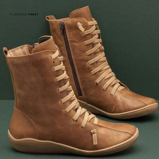 Yasmin - Leder-Schnürstiefel für Damen mit seitlichem Reißverschluss, hohe Qualität, wasserdicht