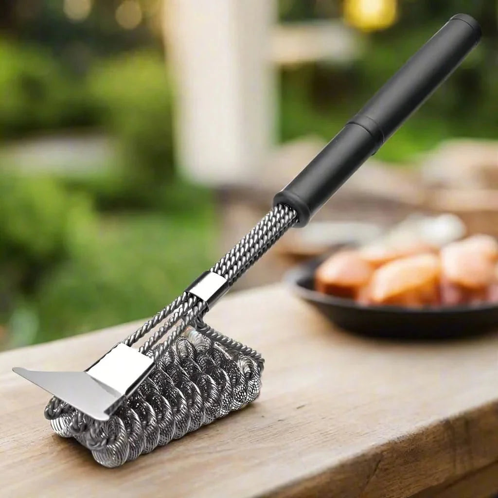 Grillbürste mit breitem Schaber, bürstenfreier Reinigungsbürste aus Edelstahl, sichere Reinigungsbürste für alle Grillarten, perfekt zum Reinigen von Grills