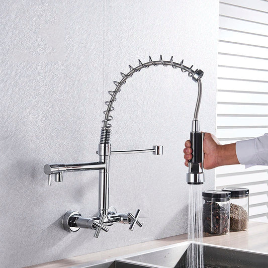 FlexiFlow - Küchenarmatur | Wandmontiert | Doppel-Sprühfunktion | Chromfinish