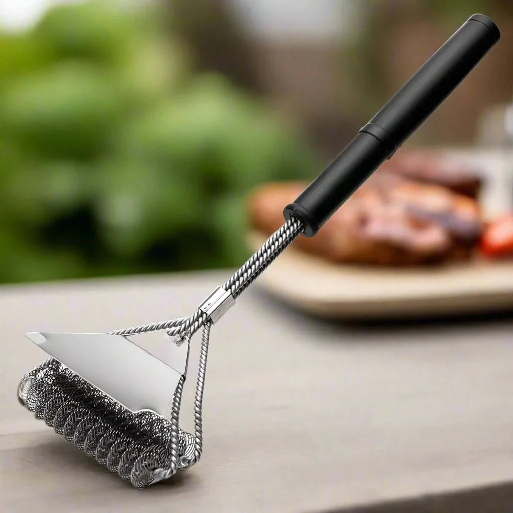 Grillbürste mit breitem Schaber, bürstenfreier Reinigungsbürste aus Edelstahl, sichere Reinigungsbürste für alle Grillarten, perfekt zum Reinigen von Grills