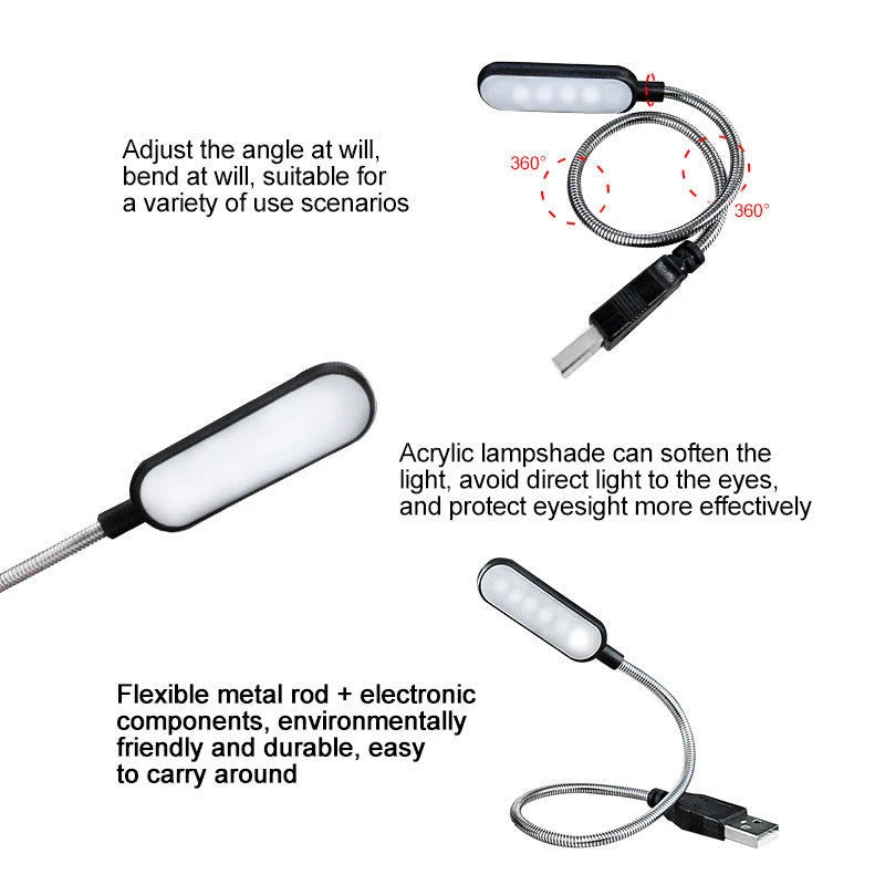 Mini USB LED Buchlampe | 4 LED-Lampen | Augenschutz & tragbare Nachtlampe
