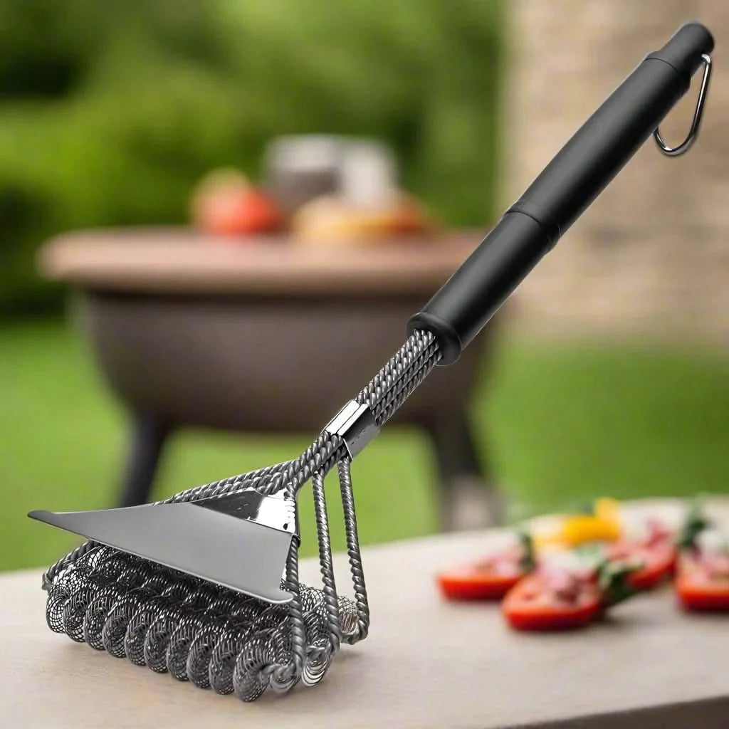Grillbürste mit breitem Schaber, bürstenfreier Reinigungsbürste aus Edelstahl, sichere Reinigungsbürste für alle Grillarten, perfekt zum Reinigen von Grills