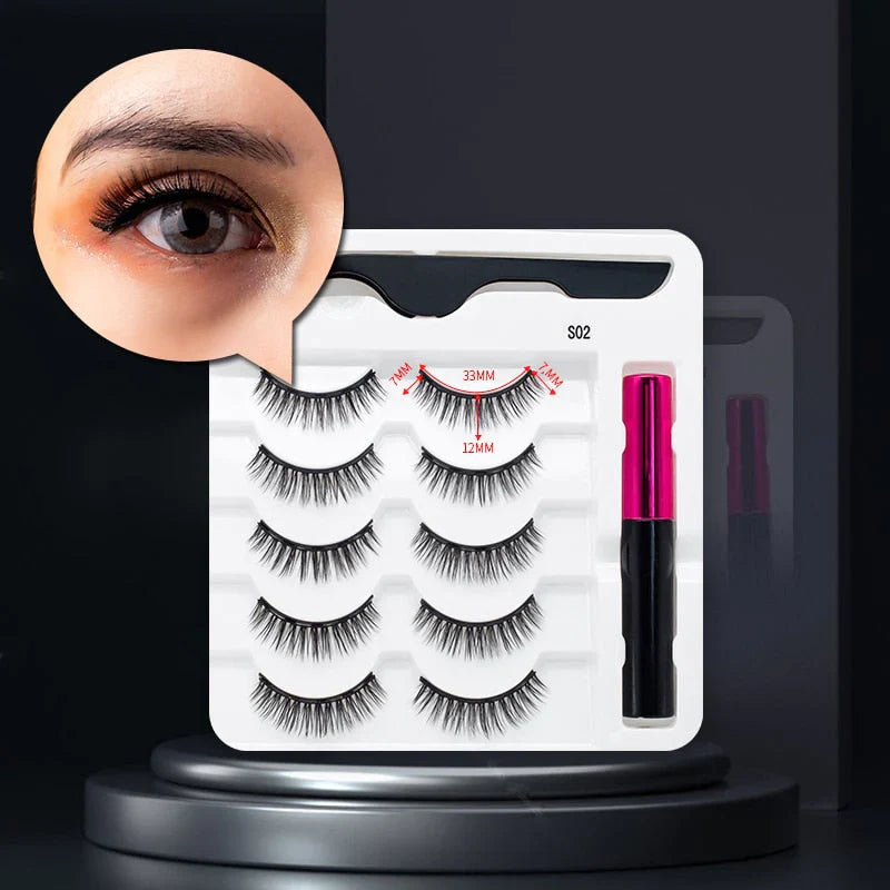 Magnetiske Vipper og Vandtæt Eyeliner Sæt – Genanvendelige Vipper med 5 Par, Nem Anvendelse og Langtidsholdbar Effekt-2