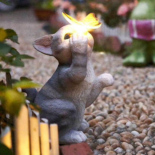 LumiArt - Solar Katzenfigur für den Garten mit Schmetterling