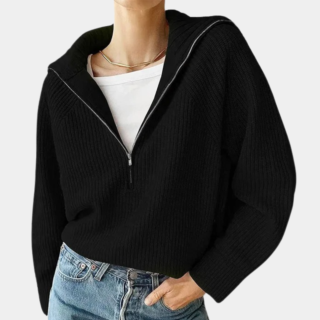 EleganzPur - Strickpullover mit halbem Reißverschluss und V-Ausschnitt | Komfort trifft stilvolle Einfachheit für jeden Tag