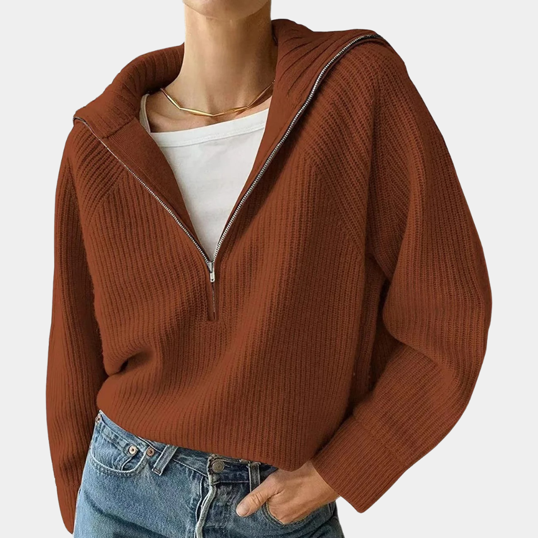 EleganzPur - Strickpullover mit halbem Reißverschluss und V-Ausschnitt | Komfort trifft stilvolle Einfachheit für jeden Tag
