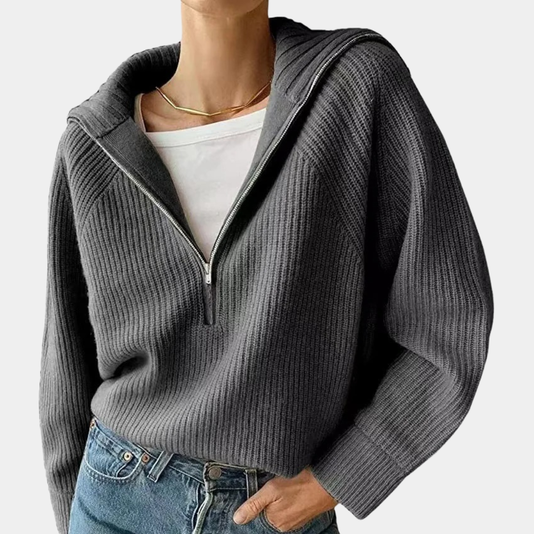 EleganzPur - Strickpullover mit halbem Reißverschluss und V-Ausschnitt | Komfort trifft stilvolle Einfachheit für jeden Tag