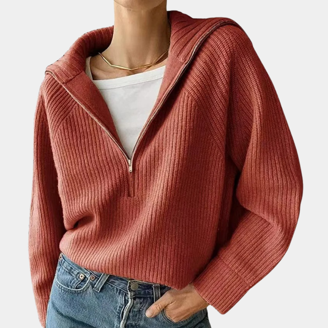 EleganzPur - Strickpullover mit halbem Reißverschluss und V-Ausschnitt | Komfort trifft stilvolle Einfachheit für jeden Tag